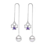 2PCS Fashion Copper Jewelry Love Shaped PurpleFlower Lucky Leaf Ear Long Paragraph Tassel Drop Earrings Women's Jewelry