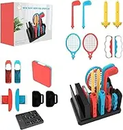 AriKroii Switch Sports Accessories 16 in 1 Bundle Pack for Nintendo Switch & Switch OLED with Tennis Rackets, Soccer Leg Straps & Joycon Grips Golf Clubs, Family Sports Games Pack Accessories Kit