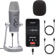Movo UM800 Desktop USB Microphone for iPhone, Android, Computer with Adjustable Pickup Patterns and USB, USB Type-C and Lightning Cables - Podcast Microphone, Streaming Microphone, Gaming Microphone