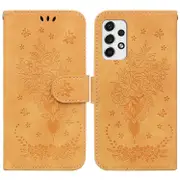 For Samsung Galaxy A33 5G Case, Butterfly Rose Embossed PU Leather Wallet Cover, Yellow