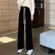 Drawstring Waist Straight Leg Pants Black - One Size