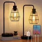 USB Edison Table Lamp Set of 2, Bedside Nightstand Desk Lamps with Dual USB Char