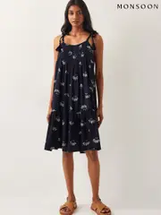 Monsoon Blue Briana Strappy Batik Mini Dress (F36650) | $136