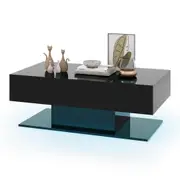 Costway 2-Tier Modern LED Coffee Table w/ 20 Color LED Lights Storage Drawers Black