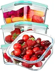 YEBODA Glass Food Storage Containers with Airtight Snap Locking Lids BPA Free Meal Prep Container Set for Home Kitchen Restaurant - Freezer, Microwave, Oven, Dishwasher Safe [28oz, 4 Pack]