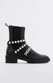 Zara Leather Pearl Strap Ankle Boots Block Heel Size 8 NIB $130