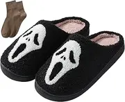 [BOOUKILE] Smiley Face Slippers for Women Men,Retro Soft Cozy Comfy Plush Lightweight House Slippers Slip-on Indoor Outdoor Slippers,Slip on Anti-Skid Sole