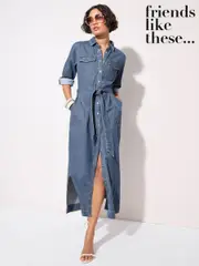 Friends Like These Blue Denim Belted Midaxi Dress (AD7734) | $129