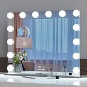 Vanity Mirror with Lights Hollywood Makeup Mirrors, Smart Touch Control Screen, 14 Dimmable LED Lights Tabletop/Wall Mount Mirror, 62x50cm, Silver