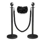 Crowd Barriers Rope Stanchion Set 2 Black Classic Posts + 1 Black Twisted Rope