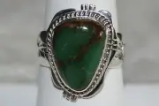 Signed Native American Navajo Sterling Silver Emerald Valley Turquoise Ring