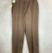 Savane Scotchgard Pants Mens 38 NEW Brown No Wrinkle Deep Dye Flat Front Khakis