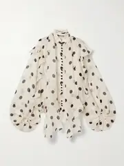 [Zimmermann] Zimmermann - Crush Ruffled Polka-dot Linen And Silk-blend Organza Blouse - Cream - 00 00 Cream