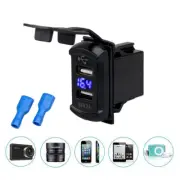 12V Dual Port USB Charger Socket Blue LED Car Boat Voltmeter Rocker Switch Panel