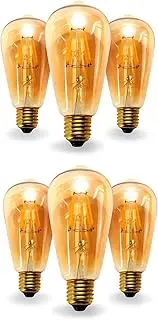 6 Pack Amber DC 12 Volt Light Bulb ST64 Soft White 2700K 6W LED Edison E26 Standard Screw Medium Base Lamp RV Renovation Vintage Motorhome 12V-36V Wide Voltage Band Camper Bus Ensuite Dinette Trailer