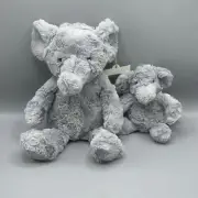 Cloud Island Elephant Plush & Rattle Set Mom and Baby Gray 14" Inch Lovey