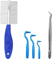 Tick Remover Tool Set(Blue),Remover Flea Combs,Tweezers,Painlessly Tick for Dogs Cats and Humans Pets(5 Pieces)