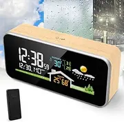 Digital Color Weather Station with Outdoor Sensor, Indoor and Outdoor Temperature and Humidity Meter Home Wireless Weather Station LCD Screen Weather Forecast Alarm Clock, for Home Bedroom Garden
