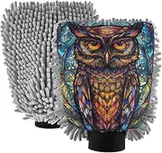 XYMZR Stained Glass Window Owl Absorbent Microfiber Car Wash Mitt, Funny Cute Anime Scratch Free for Cars Cleaning, Home Cleaning Mitts, 2 Pack, 10.24” L x 7.09” W