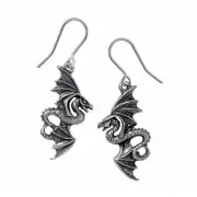 Alchemy Gothic Flight Of Airus Pewter Dragon Earrings • Local Stock • Gothic