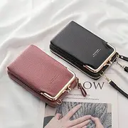 Women's Black Faux Leather Crossbody Bag with Gold Frame Clasp - Compact and Stylish Women's Phone Purse for Everyday Use