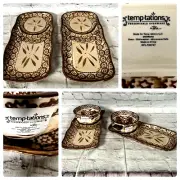 Temp-Tations Old World Set of 2 Brown Floral Snack Trays Chip & Dips NWT