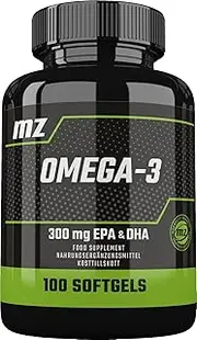 Omega 3 1000 mg with Vitamin E, 100 Softgels, High Dose Fish Oil with 180 mg EPA and 120 mg DHA, 3 months supply, Fatty Acids (EFAs) - by MZ