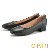 在飛比找momo購物網優惠-【ORIN】經典素面牛皮粗低跟鞋(黑色)