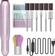 Depvko Electric Nail Drill Machine, Professional 20000 RPM USB Nail File Polishing Tool Manicure with 6Pcs Nail Drill Bits+Sanding Bands+Dust Brush for Acrylic Gel Nails Pedicure Efile Home and Salon