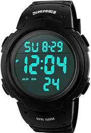 [SKMEI] Sport Watch, 50M Waterproof Watch, Sport Wrist Watch for Men Women Kids, Digital Watch with Alarm Date and Time Outdoor Running Swimming Black Military Large Display Luminous Sport Digital Wrist Watch