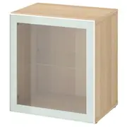 BESTÅ shelf unit with glass door, white stained oak effect Glassvik/white/light green clear glass, 60x42x64 cm