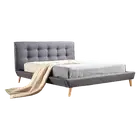 Palermo Double Linen Fabric Bed with Button Tufted Headboard - Grey