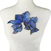 Carytalee 3 PC 3D Flower Trim Embroidery Sequin Lace Appliques Patches Trim DIY Crafts Wedding Bridal Dress Sewing Appliques, Blue, 7.8 x 6 Inch