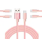Catzon 1M 2M 3M 5Packs Micro USB Cable Nylon Braided Phone Cable Fast Charger Cable USB Cord -Pink