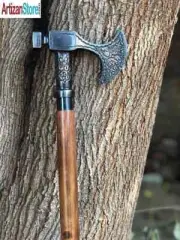 Vintage Style Brass Axe Head Handle Nautical 37"Wooden Walking Stick Cane Gift