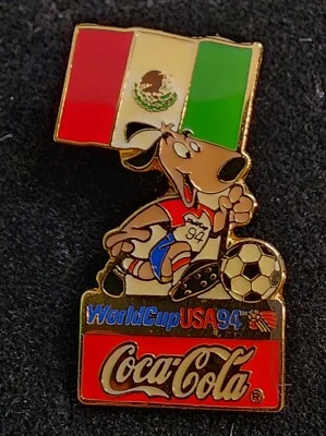 Coca Cola Mexico World Cup 1994 Lapel Pin Flag Striker the Dog FIFA Soccer
