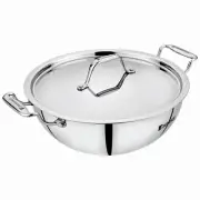 Bergner Stainless Steel Triply Deep Fry Pan Wok Kadhai With Lid 4.5 L 26 cm