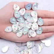 50 White Flatback Faceted Teardrop Resin Glitter Rhinestone Cabochons 13X18mm