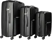 Olympus 3PC Astra Luggage Set Hard Shell Suitcase - Obsidian Black