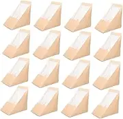 BUGUUYO 100pcs Kraft Sandwich Boxes with Transparent Window Triangle Paper Sandwich Case for Baked Goods for Bakeries Cafes Takeout Home Use
