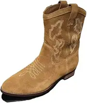 [ZJWBB] Cowboy Cowgirl Boots for Women Western Country High Heel Boots Stitched Embroidered Pointed Toe Short Chunky Classic Brown Grey US5-10