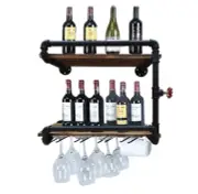 Industrial Wall Mounted Wine Racks with 4 Stem Glass Holder,24inch Rustic Met...