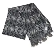 Alexander McQueen Cross & Herringbone Scarf Gray & Black 100% Lambswool - NWT