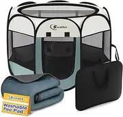 Siedihit Dog Playpen with Washable Pee Pad, Puppy Pet Cat Playpen Small Dogs Tent Crate Indoor/Outdoor, Portable Pop Up Kennel with Carrying Case for Cats/Rabbits(Grey (29" x 29" x 17") with pad)