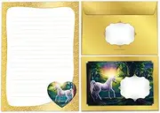 Writing Paper Set Letter Pad with Envelope for Girls Children Motif Unicorn Horse Letter Paper Pad Lined (A5 Pad with 25 Sheets + 15 Envelopes)