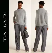 TAHARI Boiled Lofty 100% 2PLY Cashmere Mock Neck Sweater Ultra Soft in Grey sz S