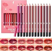 DAGEDA 12Pcs Lip Liner Pencils Set, 12 Colors Matte Lip Liner, Smooth and Ultra-pigmented Lip Lipstick, Waterproof, Long-wearing and Smudge-proof Lip Makeup Pencils, Lip Liner Kit for Daily Makeup