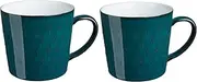 Denby - Greenwich Patterned Coffee Mug Set of 2-400ml Large Stoneware Ceramic Cascade Tea Mug Set for Home & Office - Dishwasher Safe, Microwave Safe - Green, White Glaze - Chip Resistant