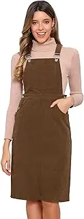 [Allegra K] Corduroy Overall Dress for Women Adjustable Straps Sleeveless Square Neck Casual Midi Dresses with Pockets