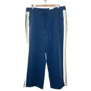 Nine West Side Stripe Pull on Wide Leg Pants Navy Blue Women’s Size XXL Track